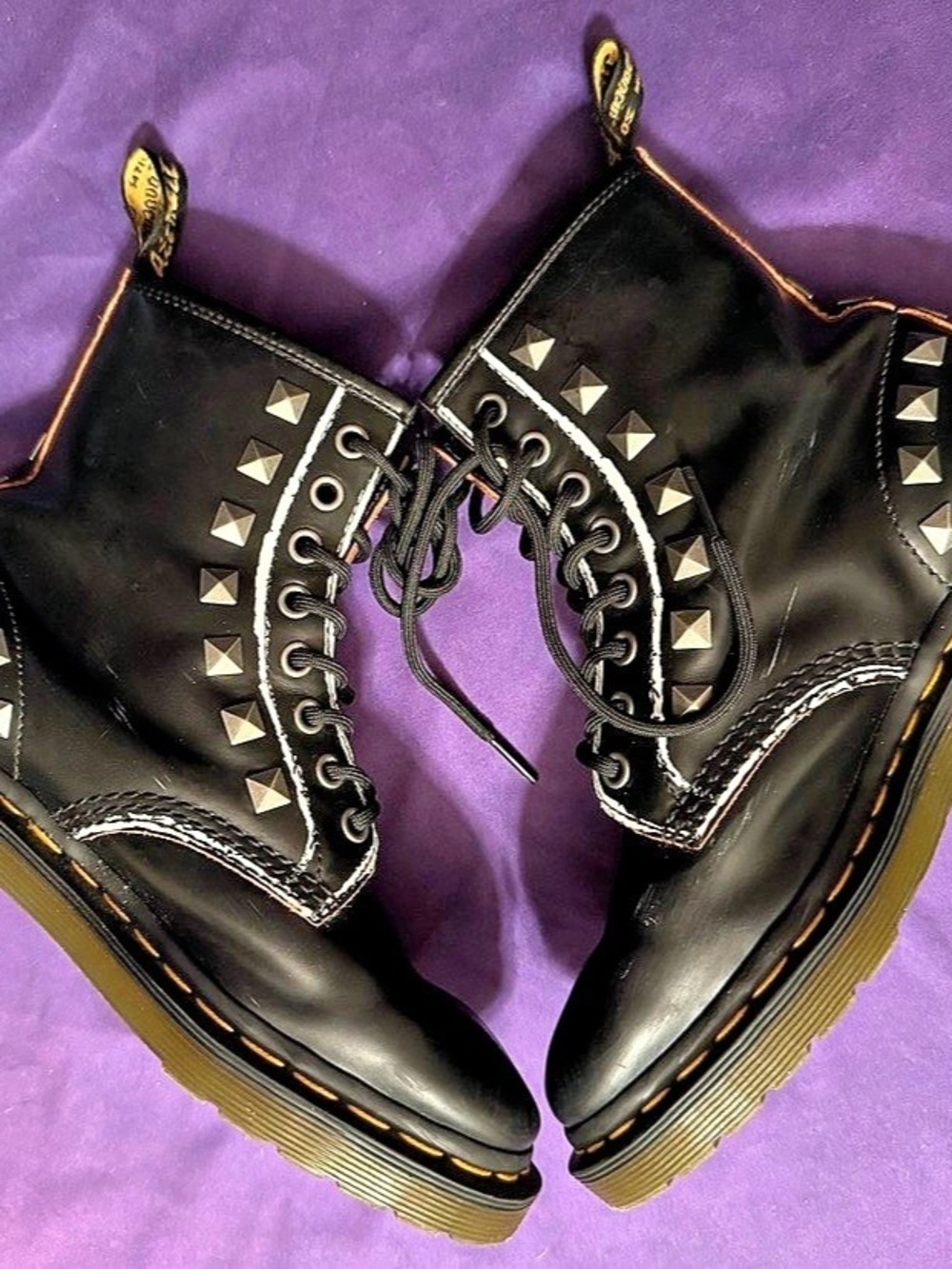Dr. Martens 1460 Stud Black Leather Boots White Stitch UK 4 US W6 EU 37 Punk